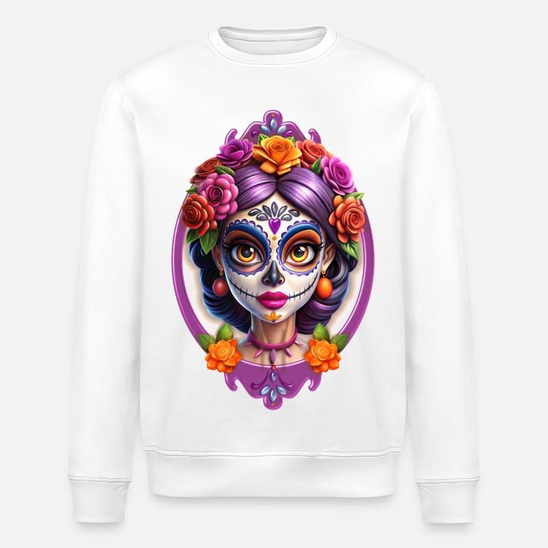 Mexican Dia de Muertos Sugar skull - Stanley/Stella ROLLER Unisex Organic Sweatshirt - white