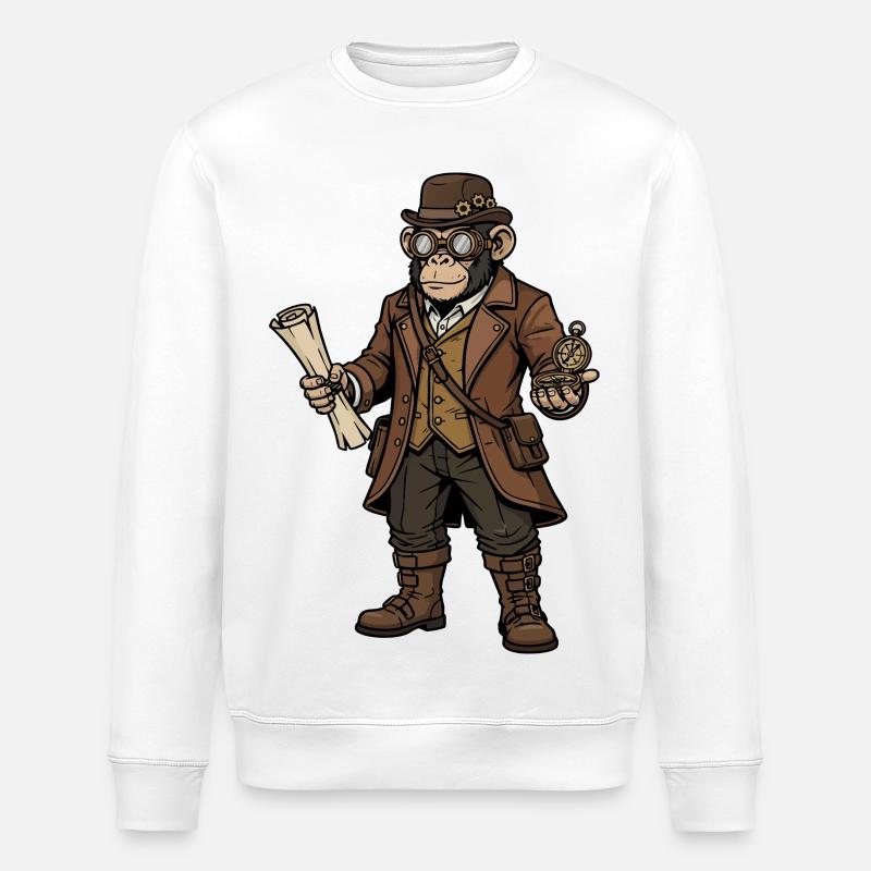 Singe Explorateur Steampunk Aventure Rétro - Sweat bio ROLLER Stanley/Stella Unisexe - blanc