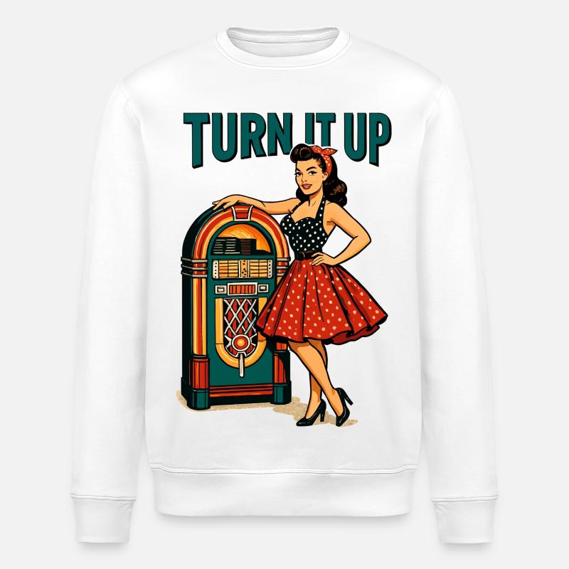Rockabilly Pin-Up: Retro Jukebox skru op for den - Stanley/Stella økologisk unisex-sweatshirt ROLLER - hvid