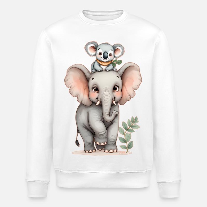 Amitié sauvage : éléphant et koala 🐘 🐨 - Sweat bio ROLLER Stanley/Stella Unisexe - blanc