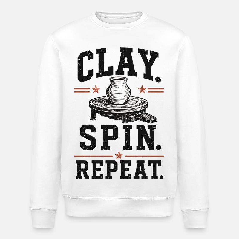 Clay Spin Repeat Ceramic Shirt - Stanley/Stella ROLLER Unisex Organic Sweatshirt - white