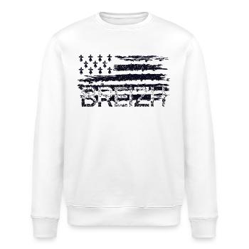 drapeau breton,BREIZH vintage,bretagne flag,BZH - Sweat bio ROLLER Stanley/Stella Unisexe - blanc - Devant - Nik (191cm)