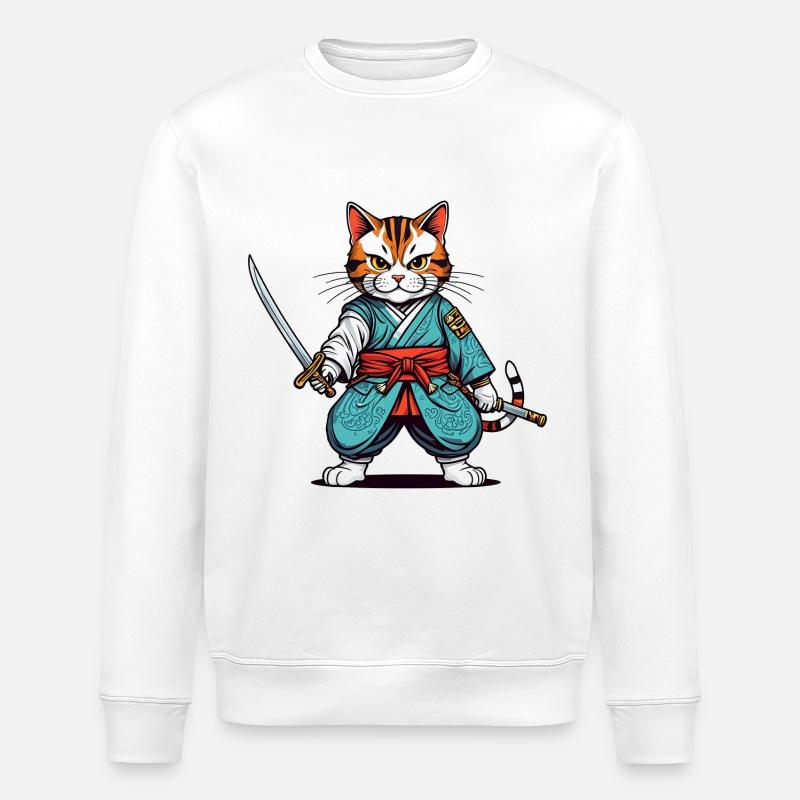 Chat samouraï - Sweat bio ROLLER Stanley/Stella Unisexe - blanc