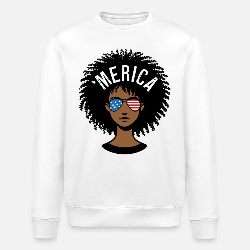'merica Afro - Stanley/Stella ROLLER Unisex Organic Sweatshirt - white