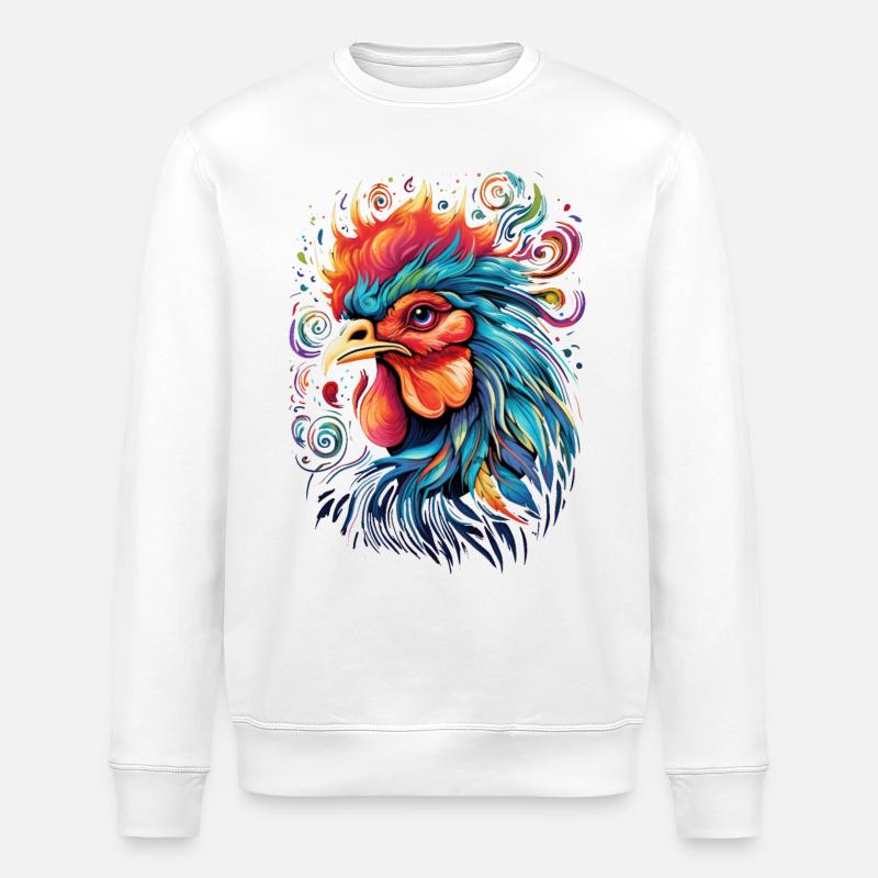 bunter cooler Hühner Hahn - Stanley/Stella Unisex Bio-Sweatshirt ROLLER - Weiß
