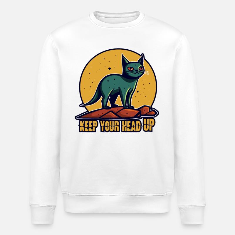 Kopf hoch, Katze - Stanley/Stella Unisex Bio-Sweatshirt ROLLER - Weiß