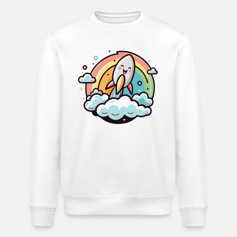 Cheerful rocket with rainbow - Stanley/Stella ROLLER Unisex Organic Sweatshirt - white
