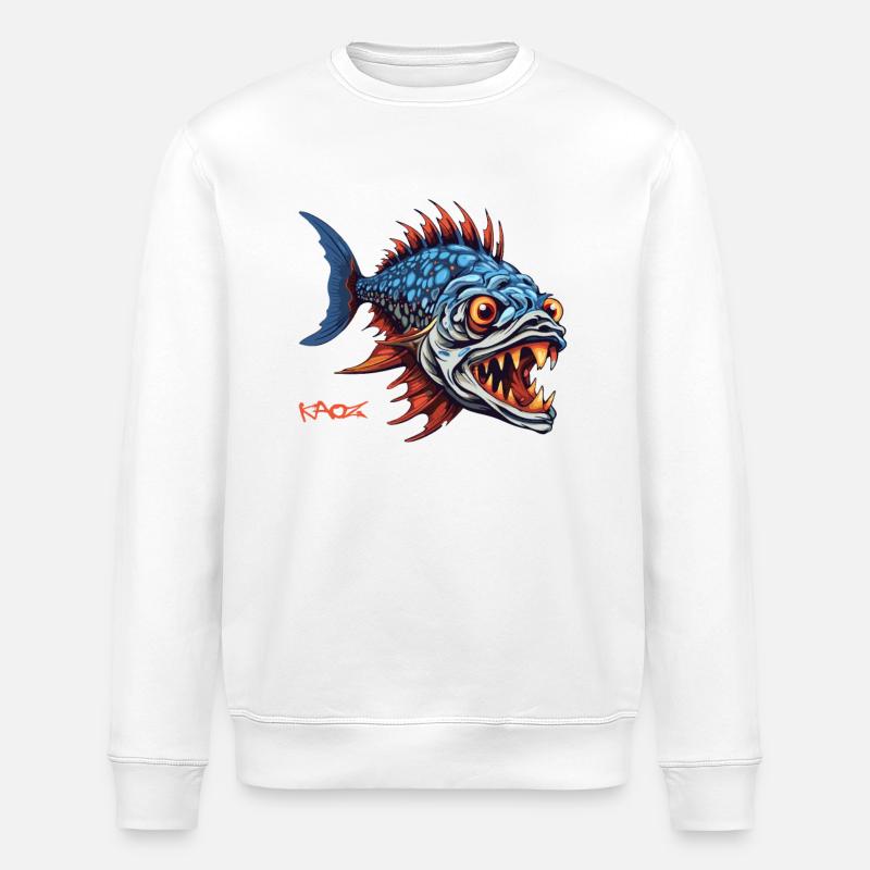 Hunter Predator Fish Cartoon - Stanley/Stella ROLLER Unisex Organic Sweatshirt - white