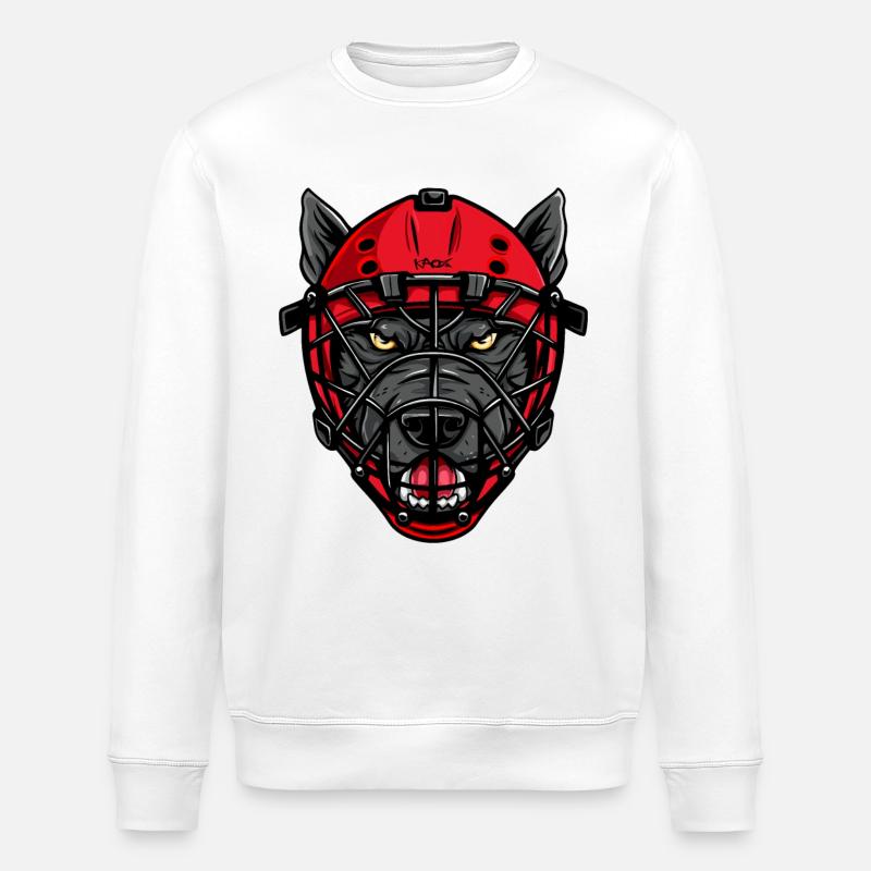 Hund mit Eishockey Maske - Stanley/Stella Unisex Bio-Sweatshirt ROLLER - Weiß