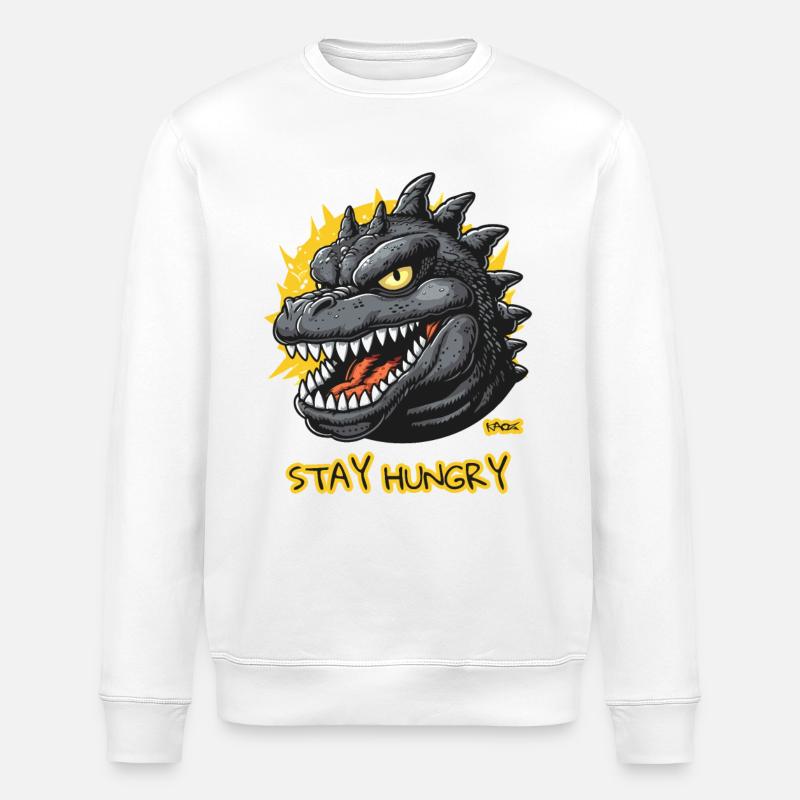 Restez affamés ! Lézard dinosaure géant - Sweat bio ROLLER Stanley/Stella Unisexe - blanc