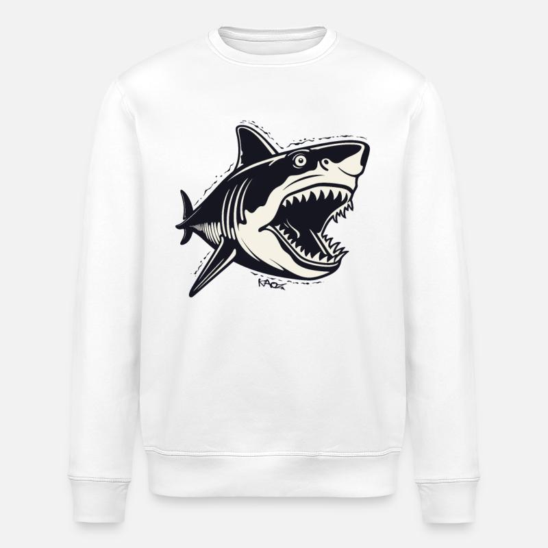 Un requin de dessin animé à l’ancienne - Sweat bio ROLLER Stanley/Stella Unisexe - blanc