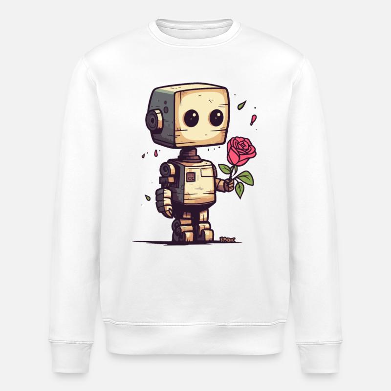 Kleiner Roboter mit einer Rose - Stanley/Stella Unisex Bio-Sweatshirt ROLLER - Weiß