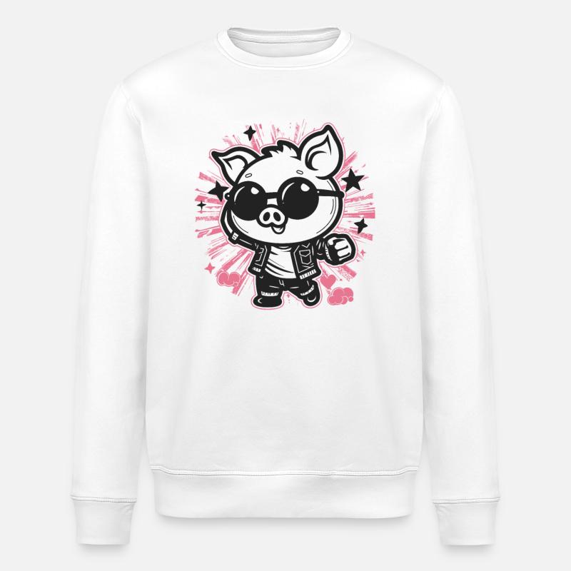 Super Coolers Disco Pig - Stanley/Stella ROLLER Unisex Organic Sweatshirt - white