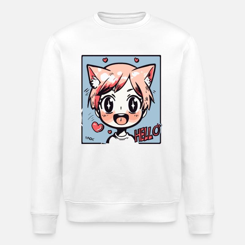 Süßes Fuchs Anime-Kind: Hallo! - Stanley/Stella Unisex Bio-Sweatshirt ROLLER - Weiß