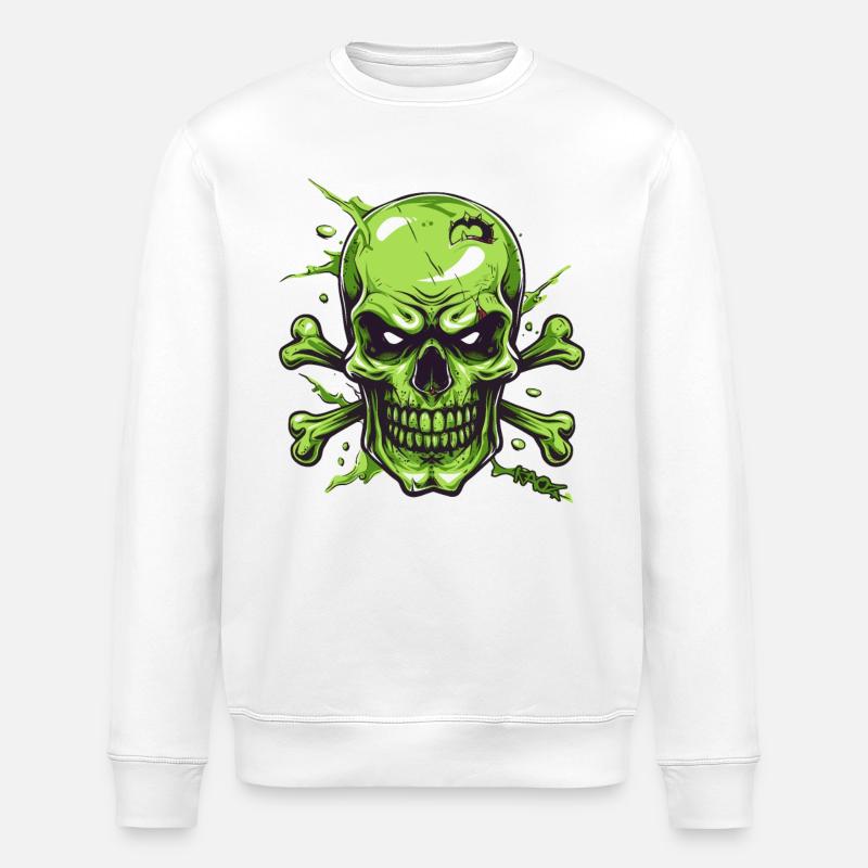Crâne vert en colère - Sweat bio ROLLER Stanley/Stella Unisexe - blanc