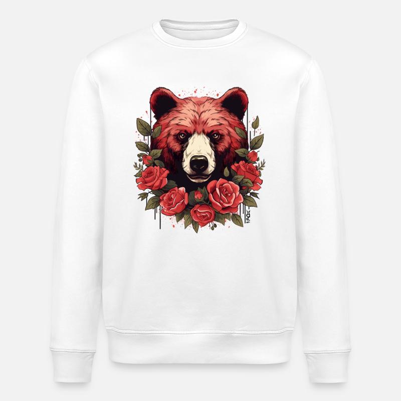 Gros ours avec des roses - Sweat bio ROLLER Stanley/Stella Unisexe - blanc