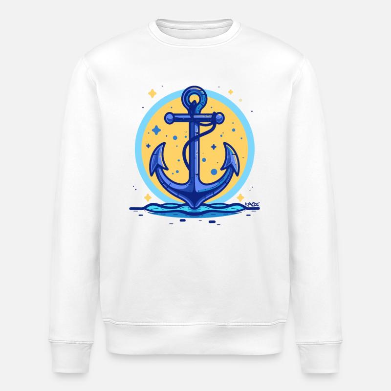 Blauer Schiffsanker, Symbol Schiff Anker - Stanley/Stella Unisex Bio-Sweatshirt ROLLER - Weiß