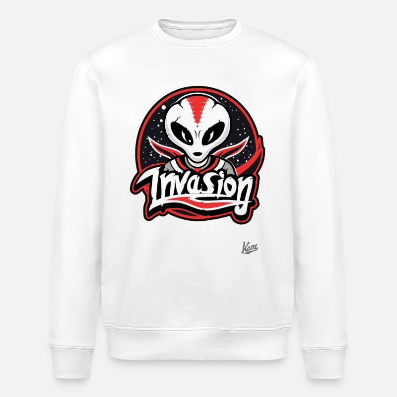Alien-Invasion-Maskottchen - Stanley/Stella Unisex Bio-Sweatshirt ROLLER - Weiß