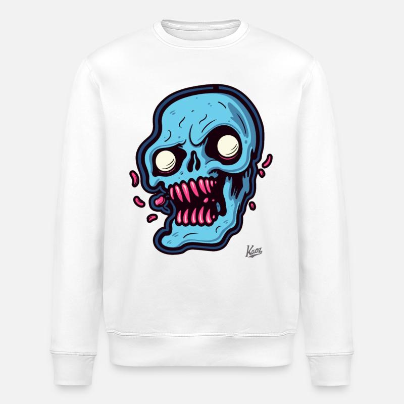 Crâne bleu abstrait - Sweat bio ROLLER Stanley/Stella Unisexe - blanc