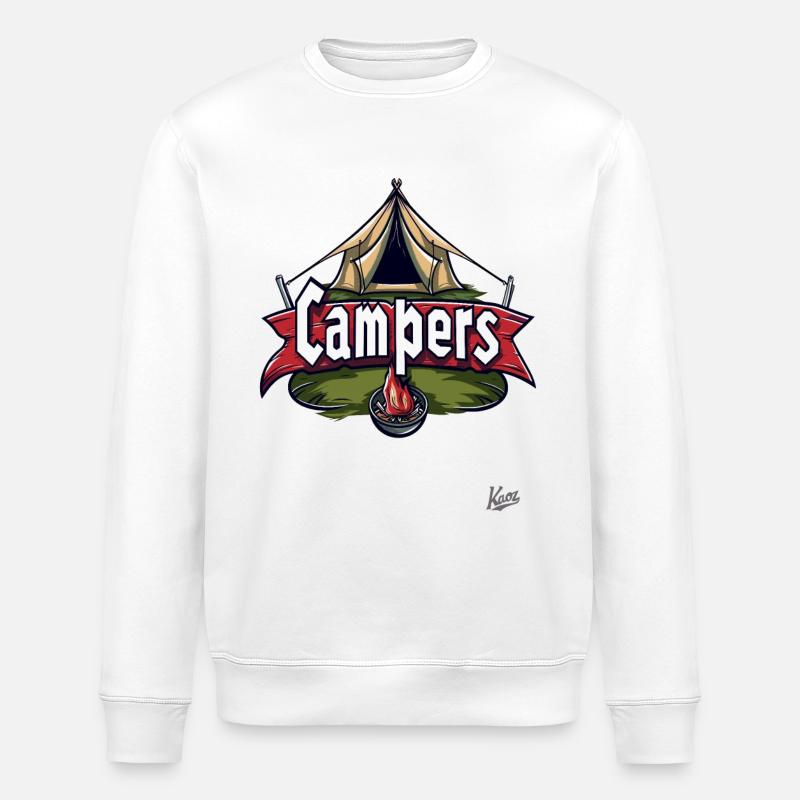 Campfire and Tent: Camper Adventure - Stanley/Stella ROLLER Unisex Organic Sweatshirt - white