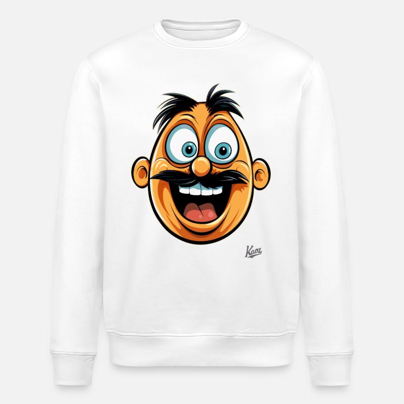Funny cartoon guy with mustache - Stanley/Stella ROLLER Unisex Organic Sweatshirt - white