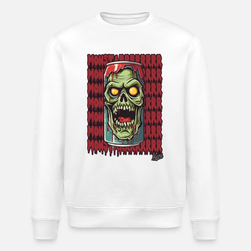 Monster Zombie Drinks Can - Stanley/Stella ROLLER Unisex Organic Sweatshirt - white