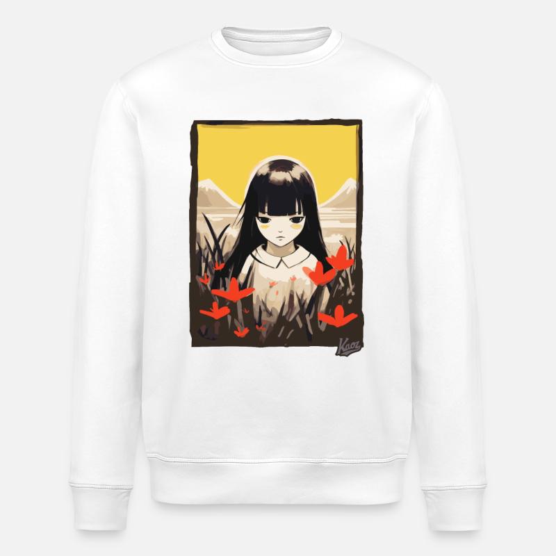 Japanisches Asiatisches Mädchen im Blumenfeld - Stanley/Stella Unisex Bio-Sweatshirt ROLLER - Weiß