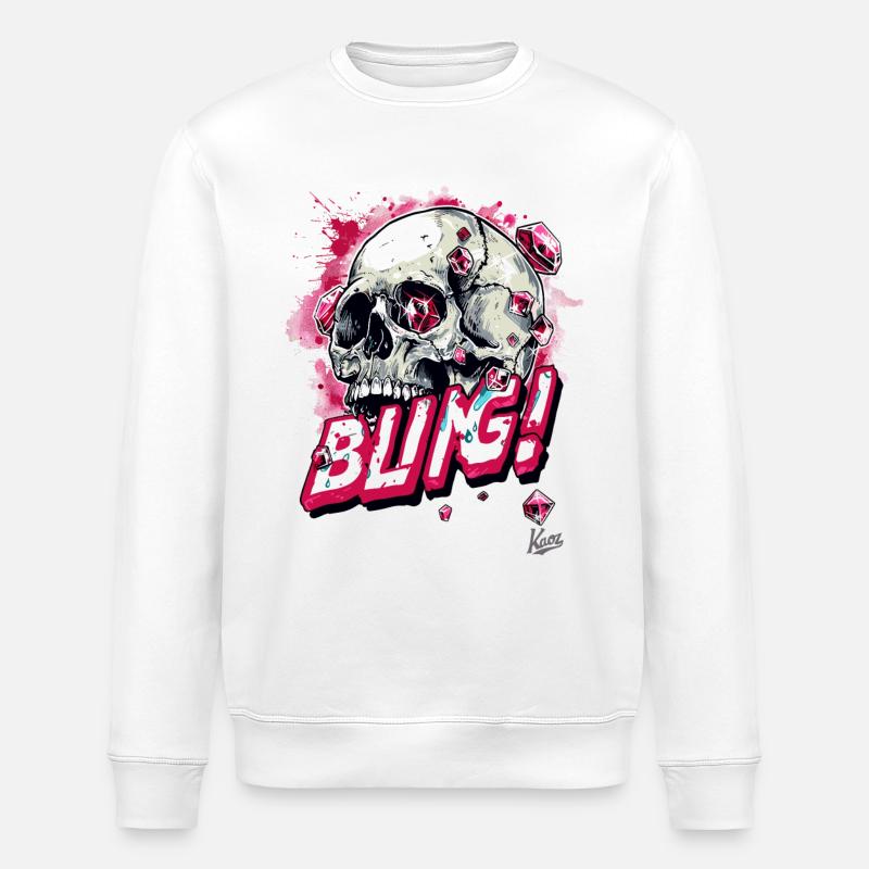 Diamants Rubis Bling Crâne - Sweat bio ROLLER Stanley/Stella Unisexe - blanc