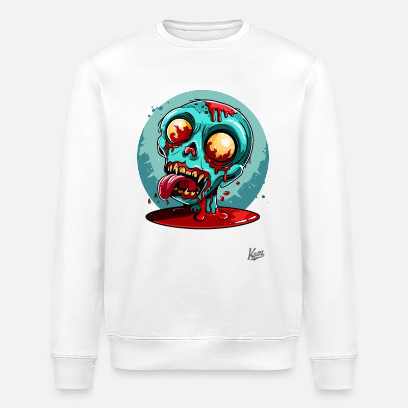 Lazy Zombie Ketchup Face - Stanley/Stella ROLLER Unisex Organic Sweatshirt - white