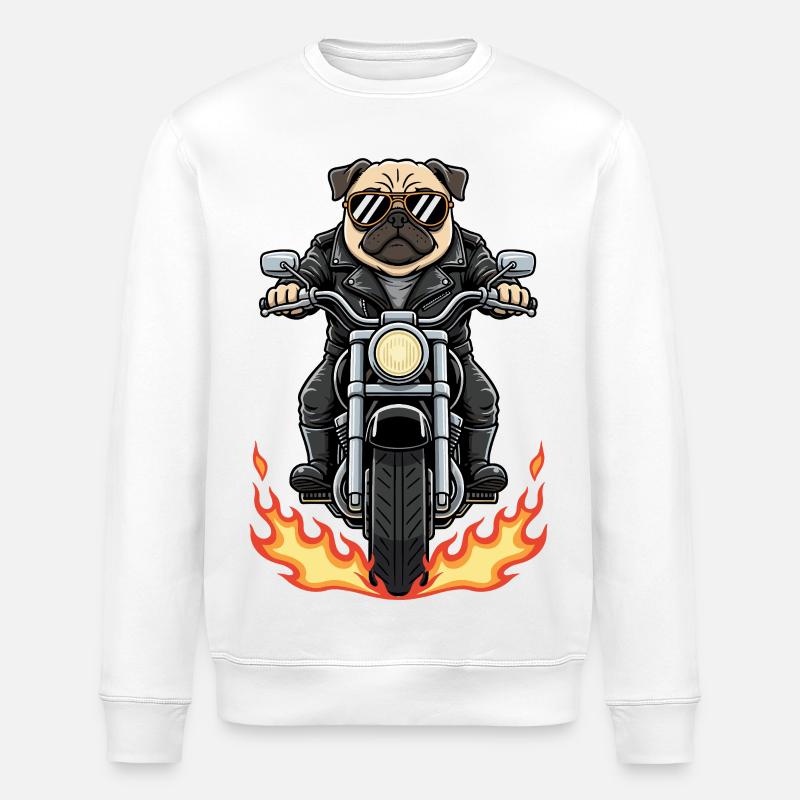 Cool Biker Pug Motorradflammen - Stanley/Stella Unisex Bio-Sweatshirt ROLLER - Weiß