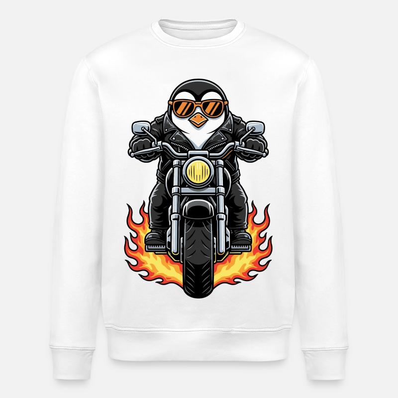 Cool Biker Penguin Motorcycle Flames - Sweat bio ROLLER Stanley/Stella Unisexe - blanc