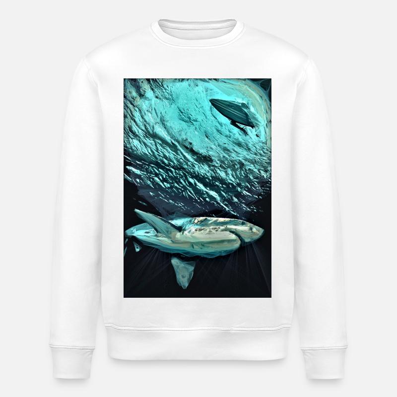 Dynamique des requins sous-marins turquoise - Sweat bio ROLLER Stanley/Stella Unisexe - blanc
