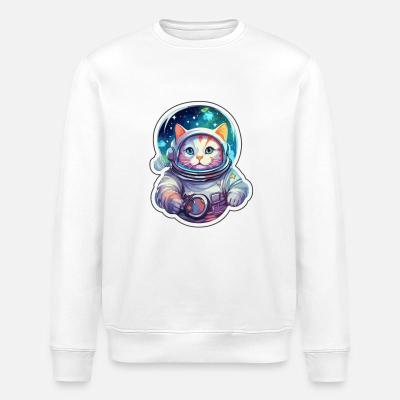 Cat Space Astronaut Galaxy - Stanley/Stella ROLLER Unisex Organic Sweatshirt - white