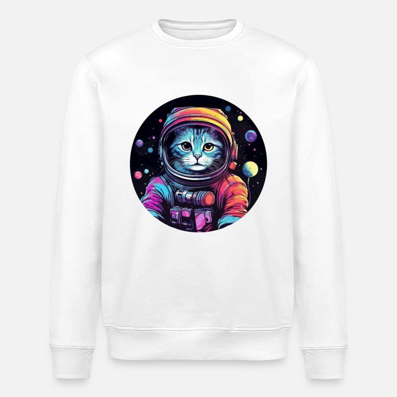 Katze Space Astronaut - Stanley/Stella Unisex Bio-Sweatshirt ROLLER - Weiß