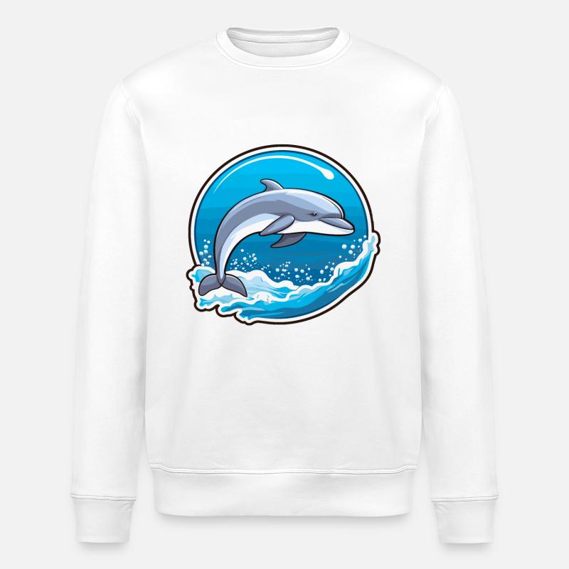 Dolphin - Oceanic Opus - Stanley/Stella ROLLER Unisex Organic Sweatshirt - white