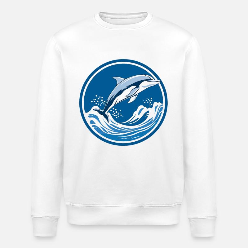 Dolphin -Dreamscape - Stanley/Stella ROLLER Unisex Organic Sweatshirt - white