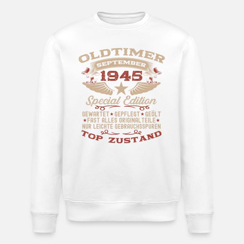 80ème Anniversaire Septembre Millésime 1945 - Sweat bio ROLLER Stanley/Stella Unisexe - blanc