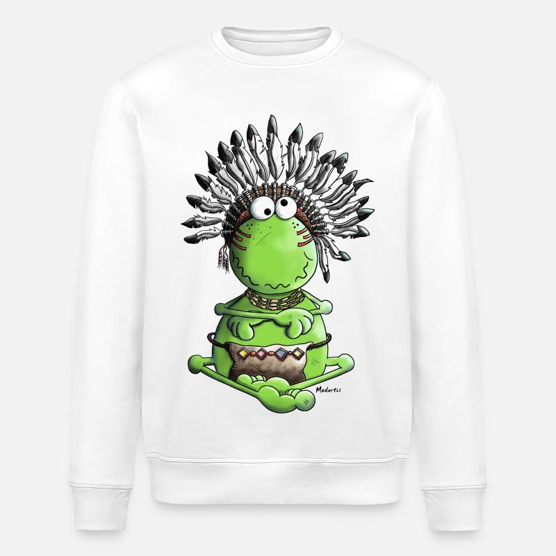 Indian Chieftain - Native - Frog - Stanley/Stella ROLLER Unisex Organic Sweatshirt - white