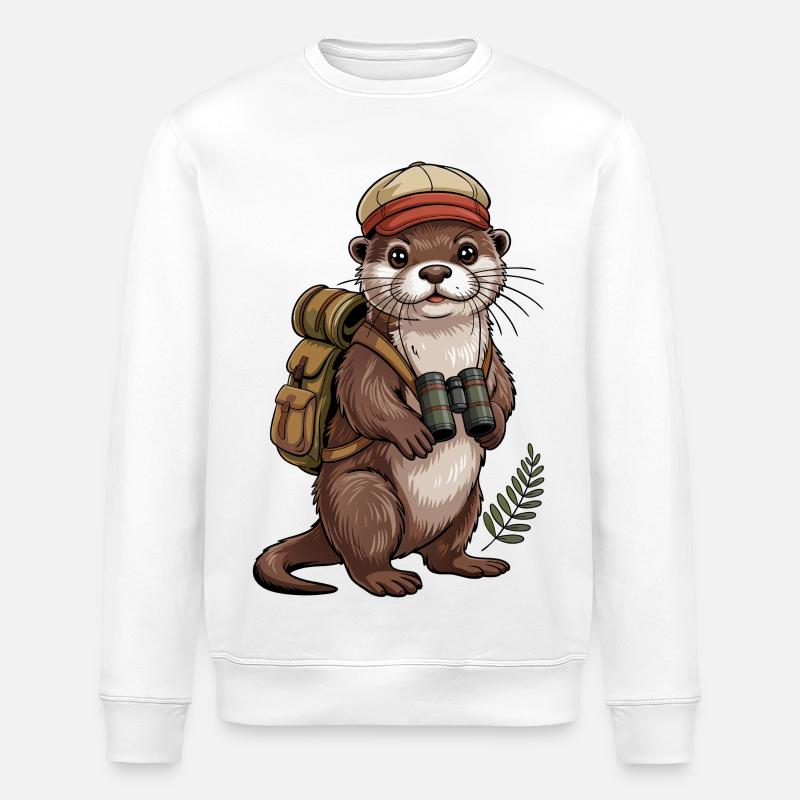 Abenteuerotter mit Ferngläsern - Stanley/Stella Unisex Bio-Sweatshirt ROLLER - Weiß