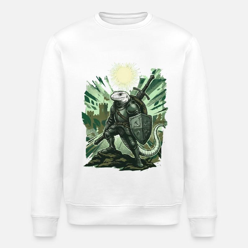 Medieval Knight Lizard in Sunlight - Stanley/Stella ROLLER Unisex Organic Sweatshirt - white
