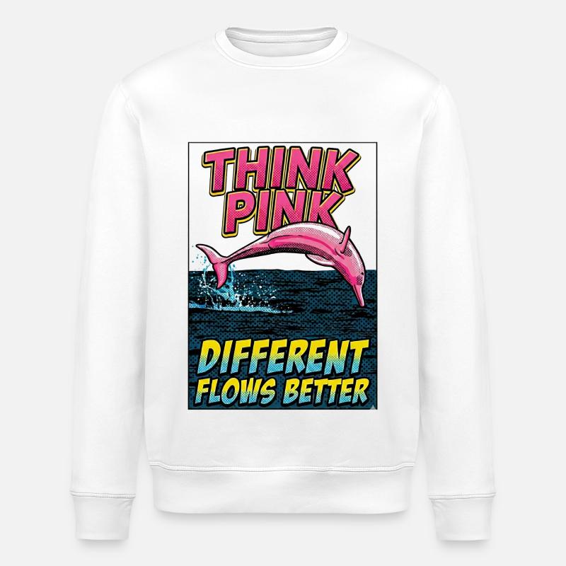 Think Pink Dolphin: Fließt besser - Stanley/Stella Unisex Bio-Sweatshirt ROLLER - Weiß