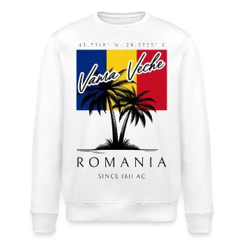 Vama Veche Palmen Flagge Reise Souvenir - Stanley/Stella Unisex Bio-Sweatshirt ROLLER - Weiß - Vorne - Nik (191cm)