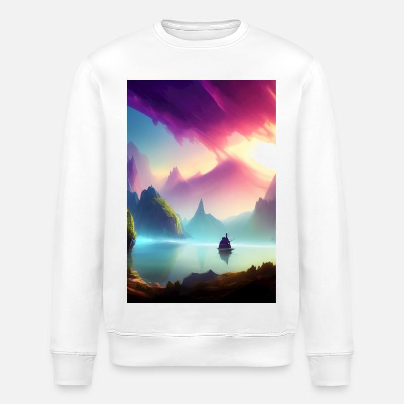 Landschaft mit See, Boot und Berge - Stanley/Stella Unisex Bio-Sweatshirt ROLLER - Weiß