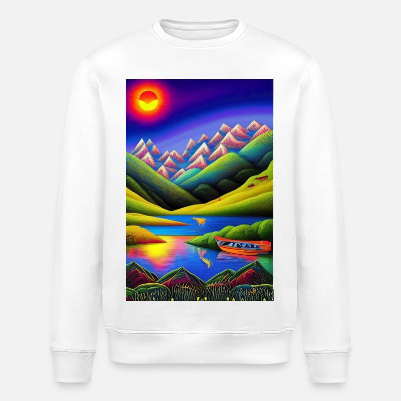 Landschaft mit See, Boot und Berge - Stanley/Stella Unisex Bio-Sweatshirt ROLLER - Weiß