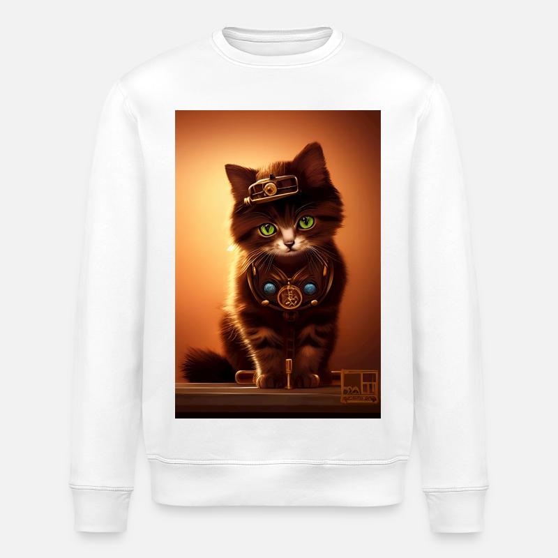 Chat Steampunk Style - Sweat bio ROLLER Stanley/Stella Unisexe - blanc