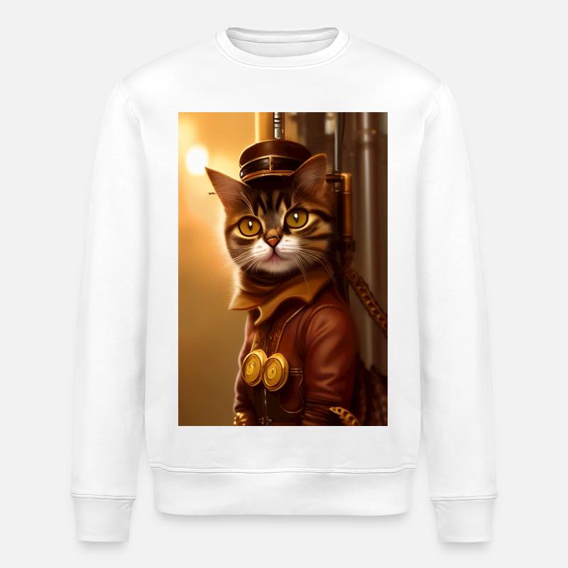 Chat Steampunk Style - Sweat bio ROLLER Stanley/Stella Unisexe - blanc