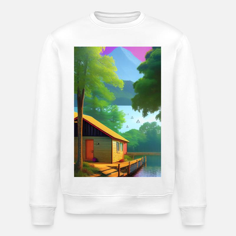 Charmante Hütte am See - Stanley/Stella Unisex Bio-Sweatshirt ROLLER - Weiß