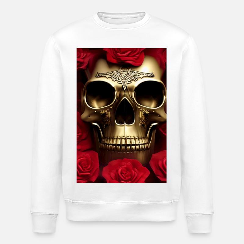 Crâne doré avec des roses - Sweat bio ROLLER Stanley/Stella Unisexe - blanc
