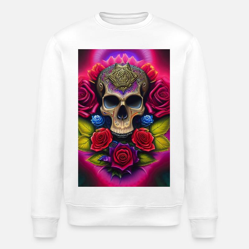 Totenkopf mit Rosen - Stanley/Stella Unisex Bio-Sweatshirt ROLLER - Weiß