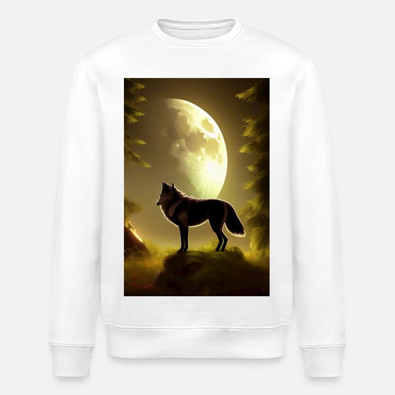 Wolf and Moon - Stanley/Stella ROLLER Unisex Organic Sweatshirt - white